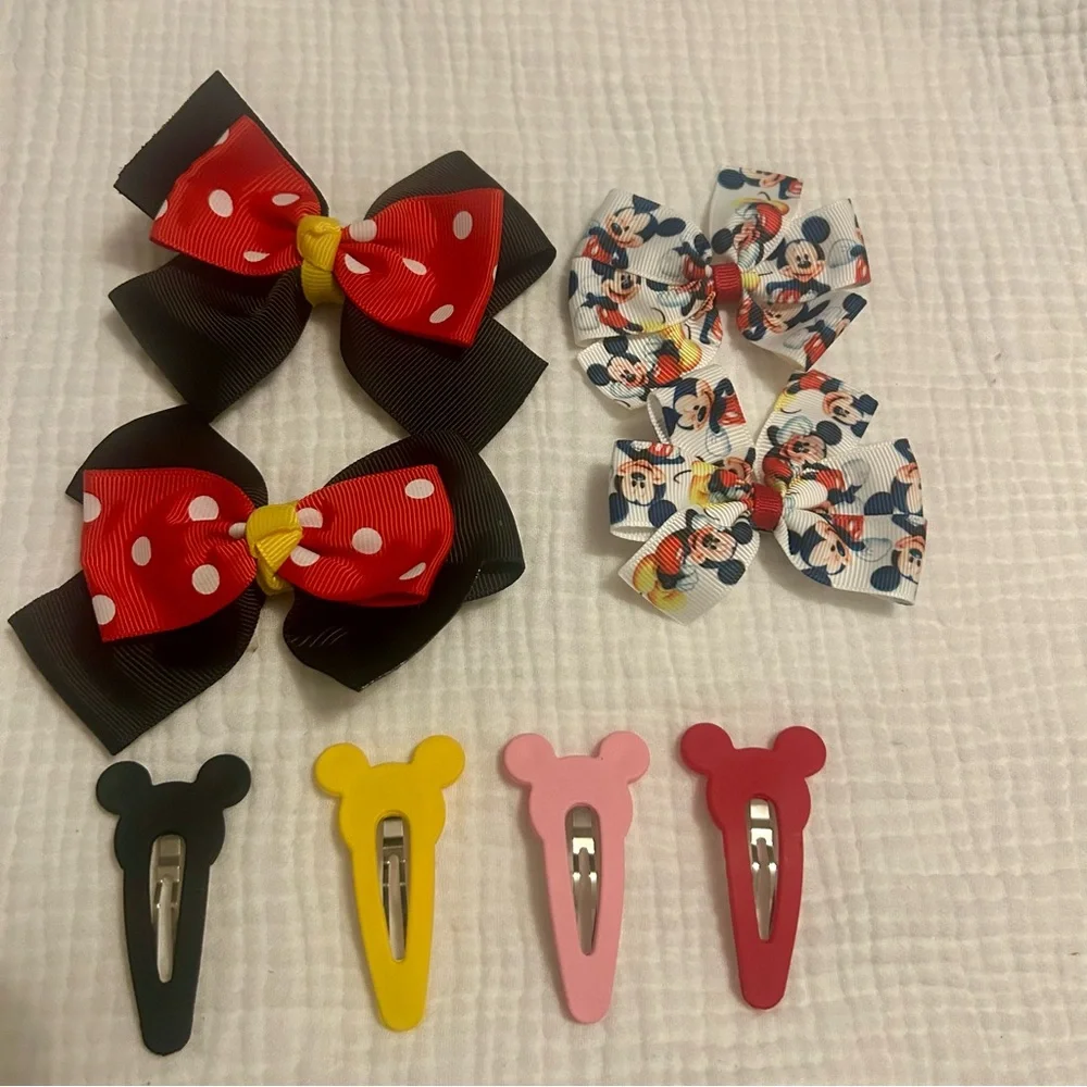 Disney Mickey & Minnie Mouse Piggies Hair Bow Barrette Lot